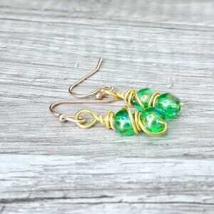 2/$10 Green beaded dangle earrings, women girls jewelry